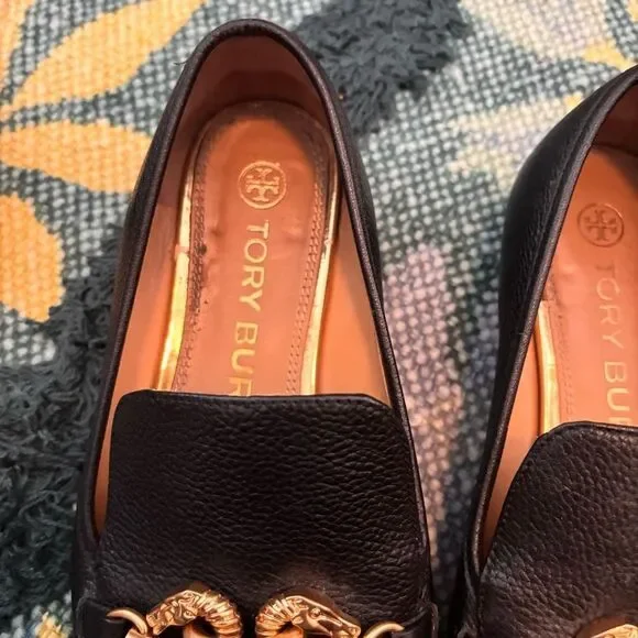 Tory Burch Jessa Black Leather Gold Horse Head Loafers Womens Size 7.5 - Picture 2 of 7